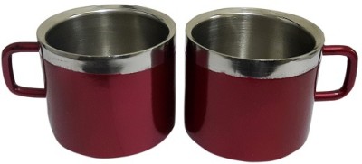 Dynore Pack of 2 Stainless Steel Stainless Steel Maroon Color Tea Cups- Set of 2(Maroon, Cup)