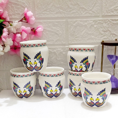 AAV WORLD Pack of 6 Ceramic MODERN DESIGN PEACOCK KULLHAR FOR MULTIPURPOSE USE(White, Cup Set)