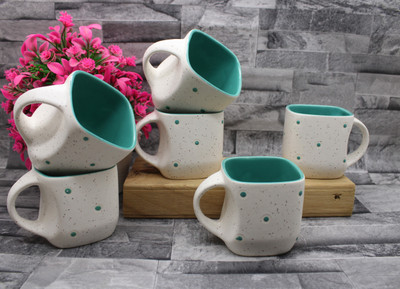 laghima jadon Pack of 6 Ceramic Coffee/Tea Cup White Marble Outside & Square shape Home & Office Use 150 ML(Multicolor, Cup Set)