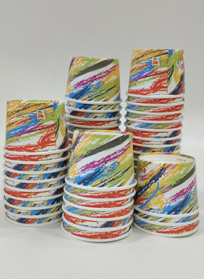 Paricott Pack of 200 Paper 150ml Ice Cream Crayon Printed Paper Cup For Party's(Multicolor, Cup Set)