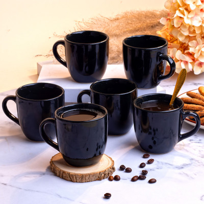 Storepedia Pack of 12 Ceramic Tea Cups Set of 12 200ml Coffee Cup & Coffee Mug Set for Home, Office & Kitchen(Black, Cup Set)