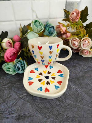 Earthglow Pack of 1 Ceramic Cup and saucer set(White, Cup and Saucer Set)