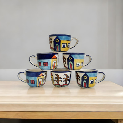 freesale Pack of 6 Ceramic Printed Tea/Coffee Cup Set - 170 ML Each(Multicolor, Cup Set)