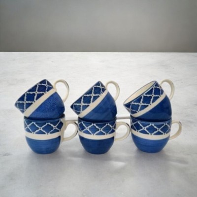 KTCeStore Pack of 6 Ceramic 312 Ceramic Mat/Glossy Finish Tea and Coffee Cups with 150 ml Set of 6 Pcs(Blue, Cup Set)