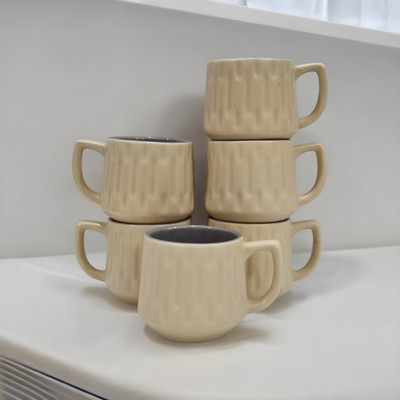 freesale Pack of 6 Ceramic Boncel Matte Beige Tea/Coffee Cup Set - 150 ML Each(Beige, Cup Set)