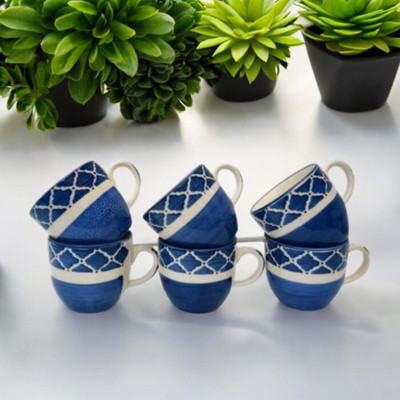 KTCeStore Pack of 6 Ceramic 313 Ceramic Mat/Glossy Finish Tea and Coffee Cups with 150 ml Set of 6 Pcs(Blue, Cup Set)