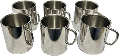 Dynore Pack of 6 Stainless Steel Set of 6 Double Wall Big Tea/Coffee Sober Mugs(Steel, Cup Set)