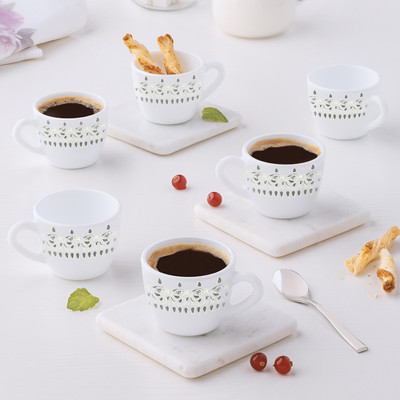 Larah by Borosil Pack of 6 Opalware Ora Gold 90 ml Opalware Cup Set(Gold, Cup Set)