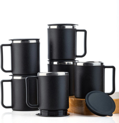 Jony Pack of 6 Plastic, Steel Premium Quality Chai, Tea & Coffee Cup Set - Elegant & Durable for Daily Use(Black, Cup Set)