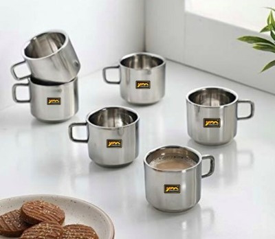 YM Stainless Pack of 6 Steel Espresso Premium Tea Cup Coffee Cup - 100ml(Silver, Cup Set)