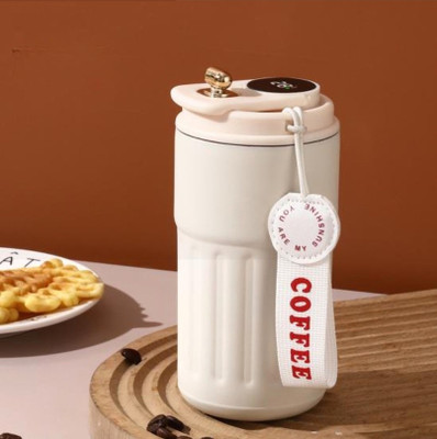 exactor Pack of 1 Stainless Steel 460 ml Insulated Coffee Tumbler With Temperature Display Portable Leak-Proof Lid(White, Cup)