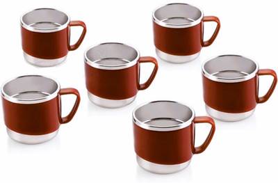 Anixa Creation Pack of 6 Stainless Steel, Plastic Stainless Steel Tea Cup Set | Steel Cups | Coffee Cups| Chai ka Cup | Coffee Mug