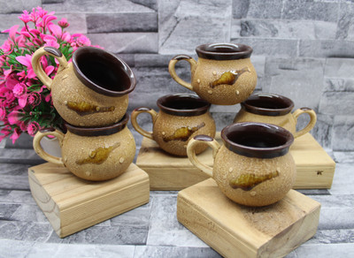 laghima jadon Pack of 6 Ceramic Coffee/Tea Cup Matka Shape Cups 120ML Beautiful & Stylist Microwave Safe(Brown, Cup Set)