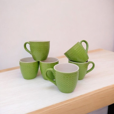 OriginalCeramics Pack of 6 Ceramic 67 Ceramic Mat/Glossy Finish Tea and Coffee Cups with 150 ml Set of 6 Pcs(Green, Cup Set)