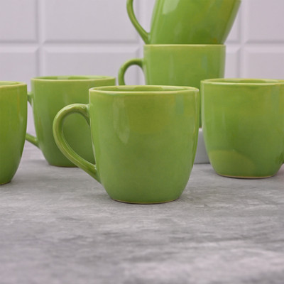 Storepedia Pack of 12 Ceramic Tea Cups Set of 12 200ml Coffee Cup & Coffee Mug Set for Home, Office & Kitchen(Green, Cup Set)