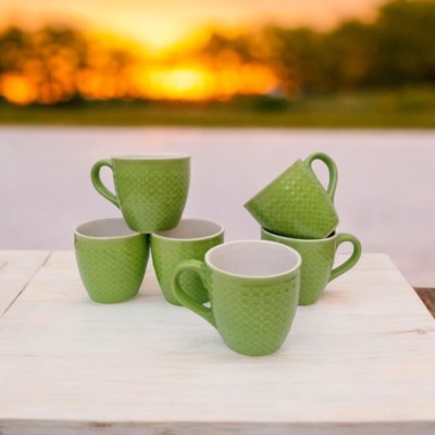 OriginalCeramics Pack of 6 Ceramic 45 Ceramic Mat/Glossy Finish Tea and Coffee Cups with 150 ml Set of 6 Pcs(Green, Cup Set)