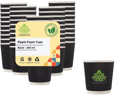 Shrayati Paper Ripple Paper cups, 300 ml,, ( 100 Pcs ) Disposable Glasses,(Black, Cup)