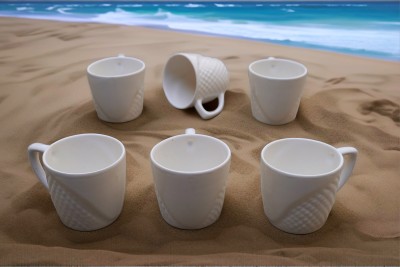 Earthen Pack of 6 Ceramic Tea/Coffee Cup Pure White Glossy Diamond Edition Idol For All Gifting(White, Cup Set)