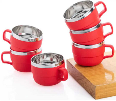 BARAKHA Pack of 6 Stainless Steel, Plastic BARAKHA primium coffee/tea cup set(Brown, Cup Set)