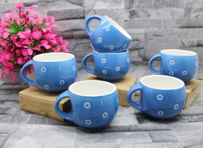 laghima jadon Pack of 6 Ceramic Tea/Coffee Cups Round Shape Design Beautiful cup Dishwasher Safe 150 ML(Blue, White, Multicolor, Cup Set)