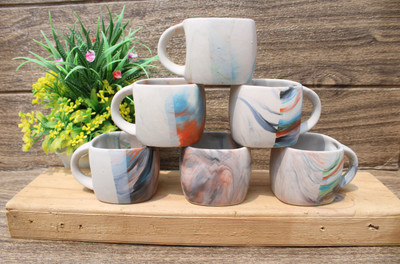 laghima jadon Pack of 6 Ceramic Tea/Coffee Cups Cup Small Size Square Shape Beautiful Latest Desig 100ML(White, Multicolor, Cup Set)