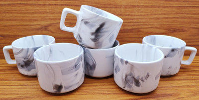laghima jadon Pack of 6 Ceramic Coffee Cups & Tea Hotel Cup Round shape 130ML (White & Grey)(Grey, White, Cup Set)