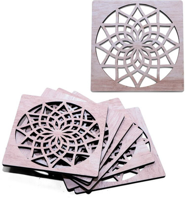 HUEX Square Bamboo Coaster Set(Pack of 6)