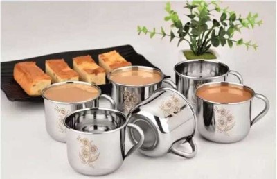 PUROHIT BHINMAL STEEL Pack of 6 Stainless Steel Premium Flower Desing Tea & Coffee Cup 140ml(Silver, Cup Set)