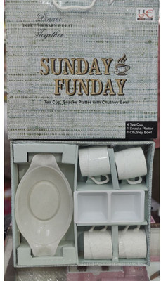 Barkati Pack of 1 Melamine 4 cup with 1 tray(White, Cup and Saucer Set)