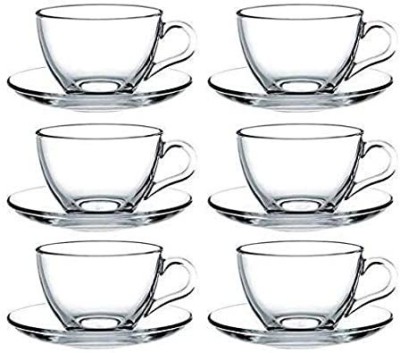 HISTOWX Pack of 6 Glass Classic Glass Tea & Coffee Cup & Saucer Set for hot Chocolate Green Tea and More(Clear, Cup and Saucer Set)