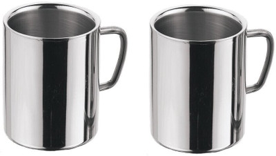 MIR Pack of 2 Stainless Steel Stainless Steel Double Wall Tea Cups Coffee Mugs 270 ml Set Combo Pack of 2 Pcs(Silver, Cup Set)