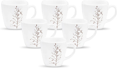 LAOPALA Pack of 6 Glass Diva, Quadra Collection, Opal Glass Coffee Mug Set 6 pcs(White, Cup Set)