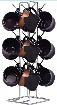 FineArts Pack of 1 Stainless Steel Stainless Steel Cup Stand Mug Holder Tea Cup Holder(Silver, Cup and Saucer Set)