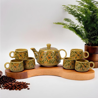 STARICON Pack of 7 Ceramic Mughal Design Tea Kettle Perfect for Any Occasion and can be Gifted to LovedOnes(Multicolor, Cup Set)