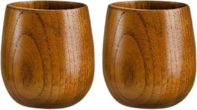SHREEJIIH Pack of 2 Wooden Japanese Style Premium Tea Cups | Handcrafted from Natural Wood | 5 Oz, 150 ML(Brown, Cup Set)