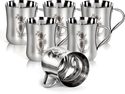 Q4S Flower design print Steel cup Stainless Steel Coffee Mug(160 ml, Pack of 6)