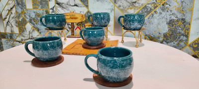Hoshita Bone China Blue Dot Kuliya Premium Tableware Tea/Coffee Cup Set of 6 Ceramic Coffee Mug(120 ml, Pack of 6)