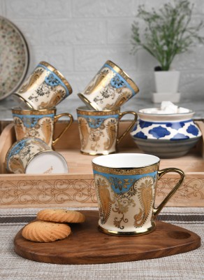 Femora Pack of 6 Bone China Fine Golden Leaf Tea 180ML, Set of 6(Gold, Cup Set)