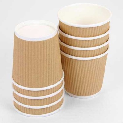 Biodis Pack of 50 Paper Biodis Ripple Paper Disposable Coffee Tea Cup 360 ml - Pack of 50 - Brown(Brown, Cup)