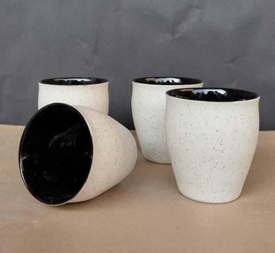 love unlimited Pack of 4 Ceramic Ceramic Kulhad Tea Coffee Cups Set of 4 for Home - white Black