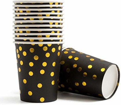lalantopparties Pack of 10 Paper Black And Gold Foil Polka Dot Disposable Paper Cups Glasses For Party(Black, Cup Set)