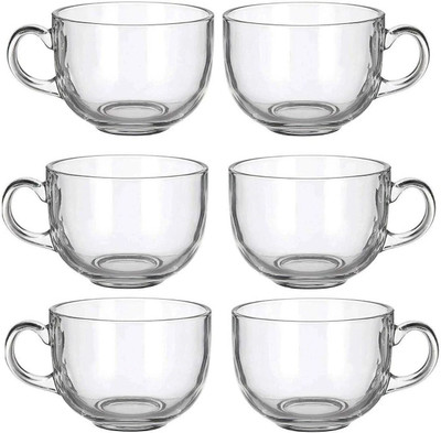 V Bright Pack of 6 Glass Oval Shape Round Classic Glass Cup Set for Tea, Coffee, Beer, Hot/Cold Drinks(Clear, Cup Set)