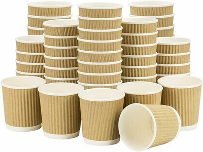 Biodis Pack of 100 Paper Ripple Paper Cups with Wooden Stirrers Mug for Coffee, Tea 150ml(Brown, Cup)