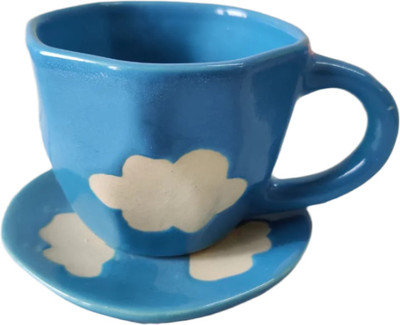 Bon Homey Pack of 1 Ceramic Cloud(Blue, Cup and Saucer Set)