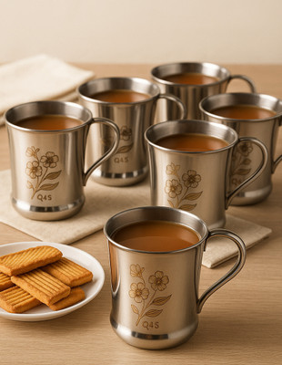 Q4S Pack of 6 Stainless Steel Tea Cup Rust-Free Steel Coffee Cups for Daily Beverage Use(Steel, Cup)