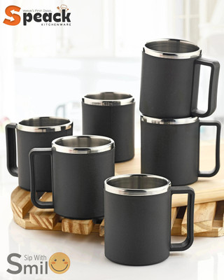 SPEACK Pack of 6 Plastic, Steel Premium Quality Chai, Tea & Coffee Cup Set - Elegant & Durable for Daily Use(Black, Cup Set)