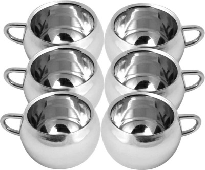 SCG Pack of 6 Stainless Steel Matka Shaped Double Wall Plain Tea Coffee Cups Matkapots (100ml Each)(Silver, Cup)