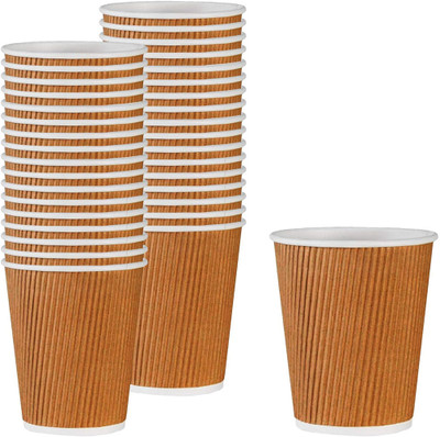 Arth By Aakriti Pack of 25 Paper Ripple Paper Cups | Great for Office Use, Cafes, Parties 300ml(White, Brown, Cup)