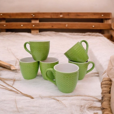 OriginalCeramics Pack of 6 Ceramic 155 Ceramic Mat/Glossy Finish Tea and Coffee Cups with 150 ml Set of 6 Pcs(Green, Cup Set)