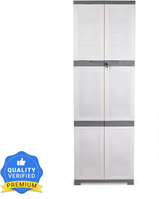 Cello Cello Novelty Large Plastic Cupboard with lock(White and Grey) Plastic Cupboard(Finish Color - WHITE & GREY, DIY(Do-It-Yourself))
